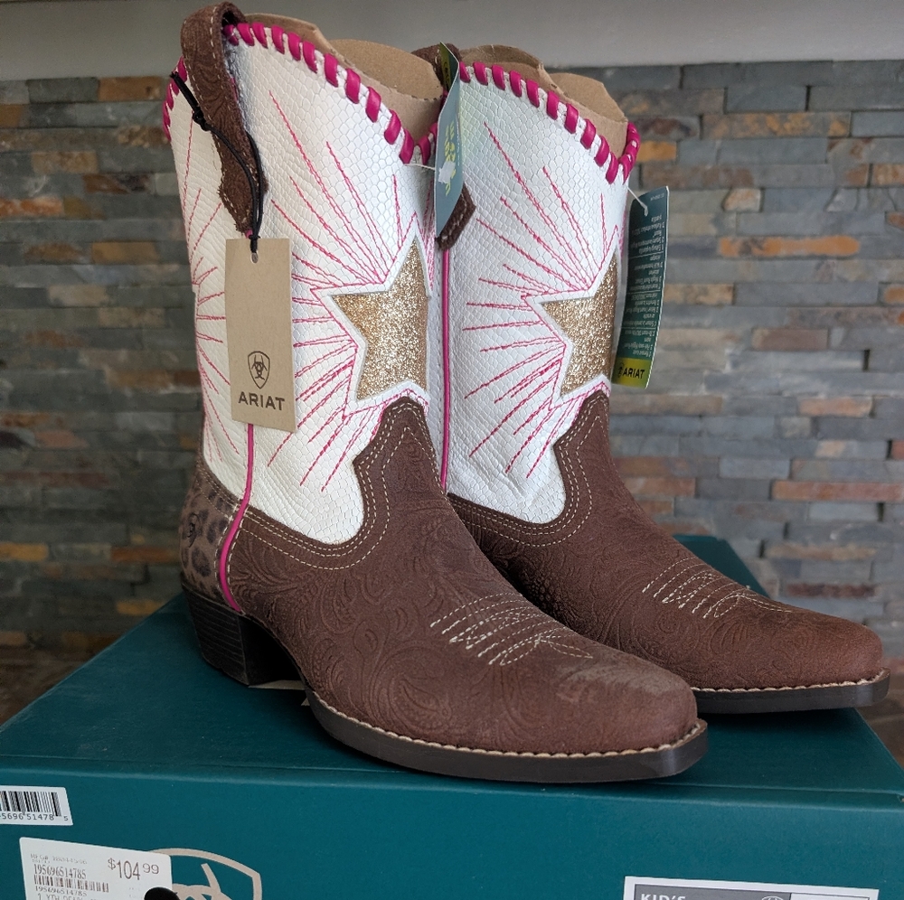 Ariat Girl's Brown and White Heritage Star Boots